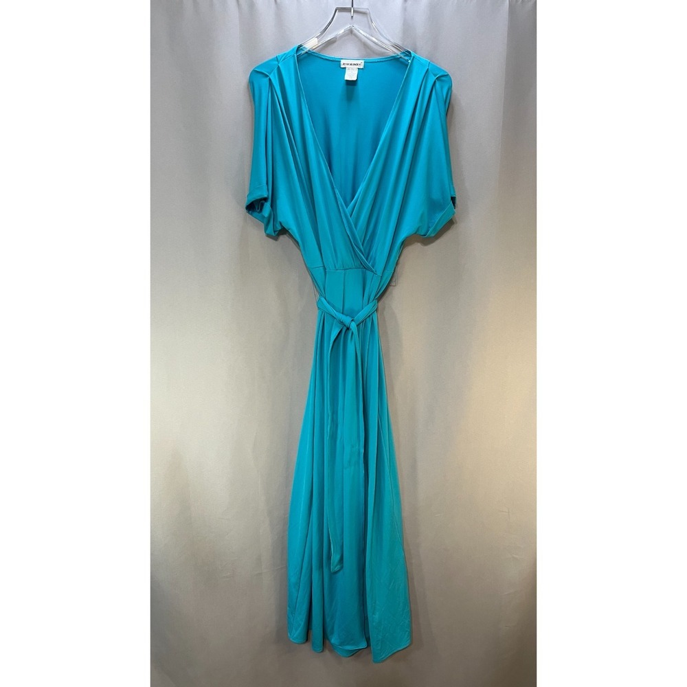 Jessica London Maxi Dress Womens 18 Blue Pleated Belted Cocktail Surplice Neck